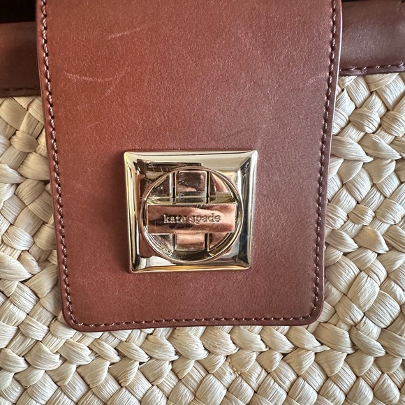 Kate Spade EUC Twist Lock Raffia Carryall Shoulder Bag (Natural) 🌺 - Picture 7 of 11
